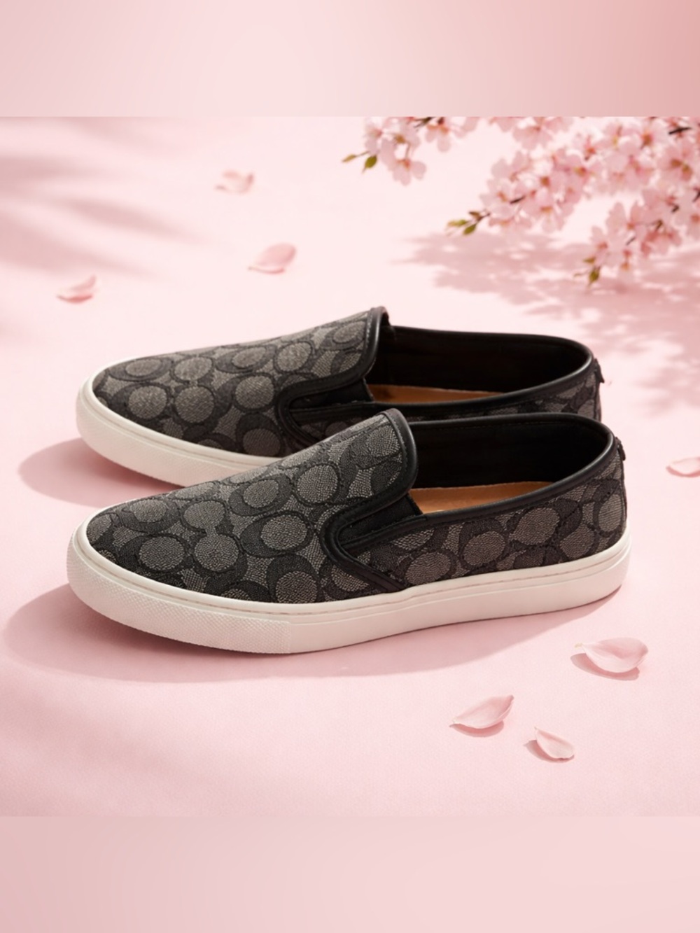 Coach women Brown Signature Slip-On Sneakers with Cream Sole - Picture 2 of 3